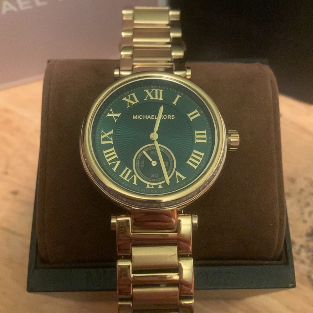 Michael Kors MK6065 Skylar Gold Tone Emerald Face Women's Watch